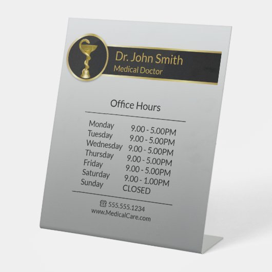 Gold Professional Medical Hygieia Openingstijden Reclamebord Met Voetstuk (Voorkant)