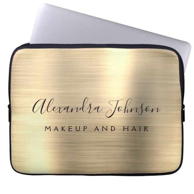 Gold Professional Metallic Monogram Business Laptop Sleeve (Voorkant)