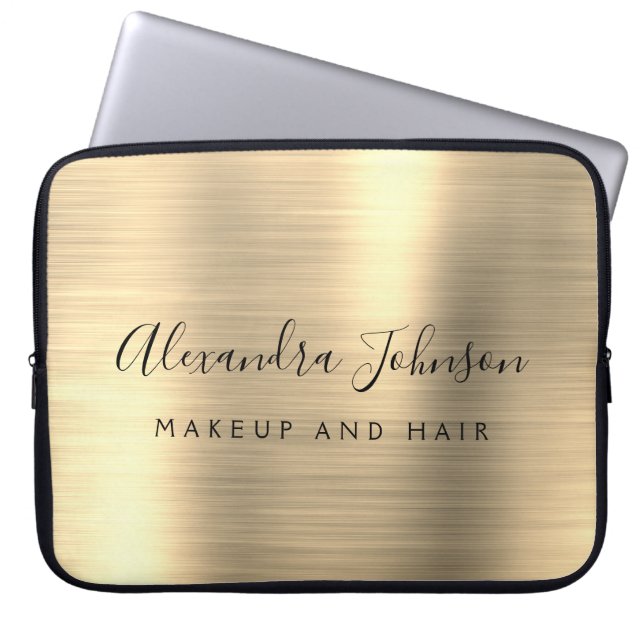 Gold Professional Metallic Monogram Business Laptop Sleeve (Voorkant)