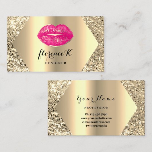 Gold Professional Permanent Makeup Artist Pink Visitekaartje (Voorkant / Achterkant)