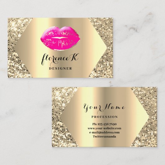 Gold Professional Permanent Makeup Artist Pink Visitekaartje (Voorkant / Achterkant)