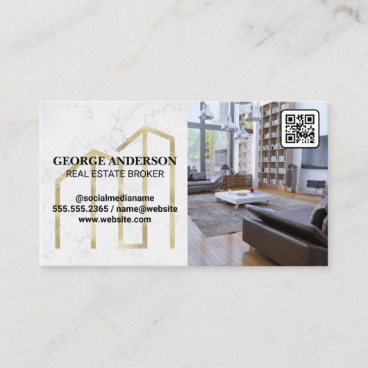 Gold Property Logo | Leefruimte | QR-streepjescode Visitekaartje (Voorkant)