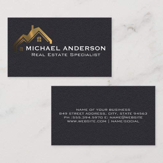 Gold Property Logo | Visitekaartje van leder (Voorkant / Achterkant)