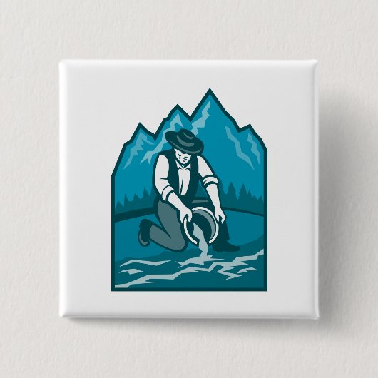 Gold Prospector Miner Pan Retro Vierkante Button 5,1 Cm (Voorkant)