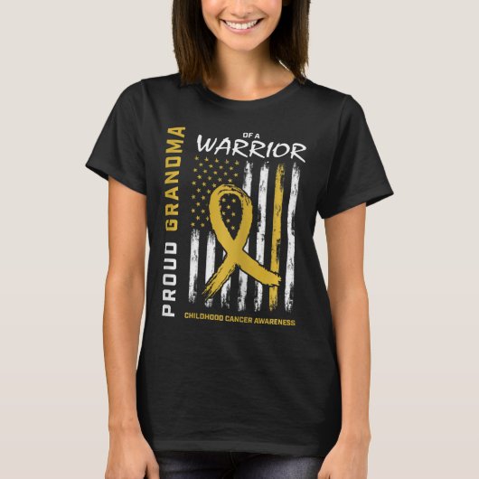 Gold Proud Grandma Childhood Cancer Awareness Amer T-shirt (Voorkant)