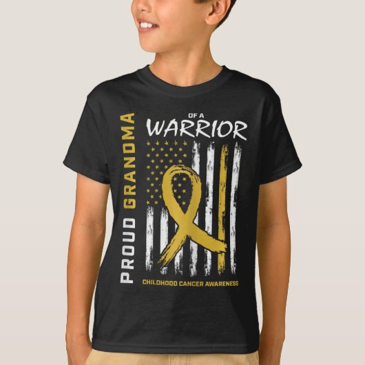Gold Proud Grandma Childhood Cancer Awareness Amer T-shirt (Voorkant)