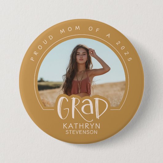Gold Proud Mom 2025 Afstuderen Foto Button (Voorkant)