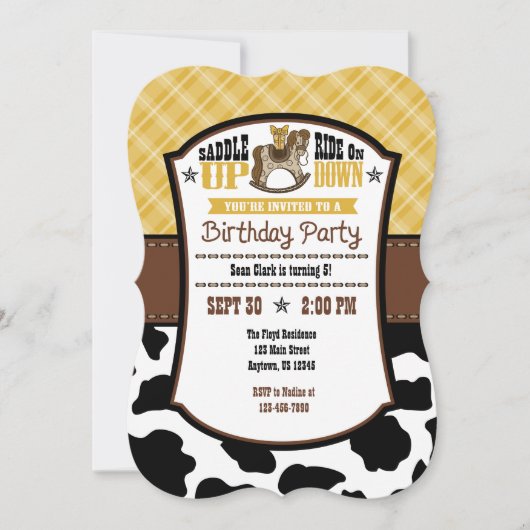 Gold Pset Koeienhuid Cowboy Birthday Invite Kaart (Voorkant)