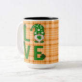 Gold Pset St Patrick's Day LOVE Gnome Shamrock Tweekleurige Koffiemok (Voorkant links)