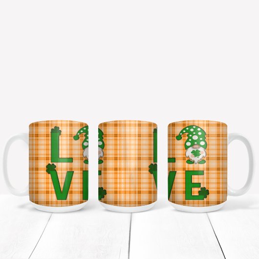 Gold Pset St Patrick's Day LOVE Gnome Shamrock Tweekleurige Koffiemok