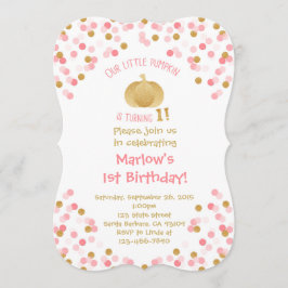 Gold Pumpkin First Birthday Bracket Invitation Kaart