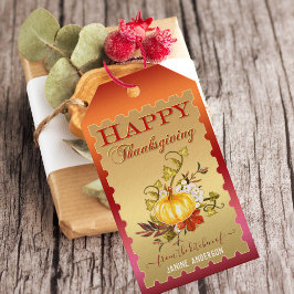 Gold Pumpkin Floral Thanksgiving Gift Label Cadeaulabel