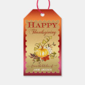 Gold Pumpkin Floral Thanksgiving Gift Label Cadeaulabel (Voorkant)