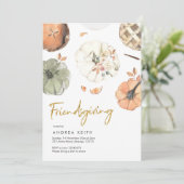 Gold Pumpkin Friendsgiving Dinner Invitation Kaart (Staand voorkant)