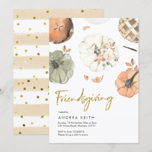 Gold Pumpkin Friendsgiving Dinner Invitation Kaart