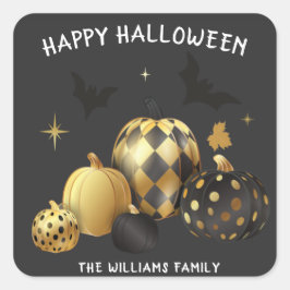 Gold Pumpkin Happy Halloween Monogram Sticker
