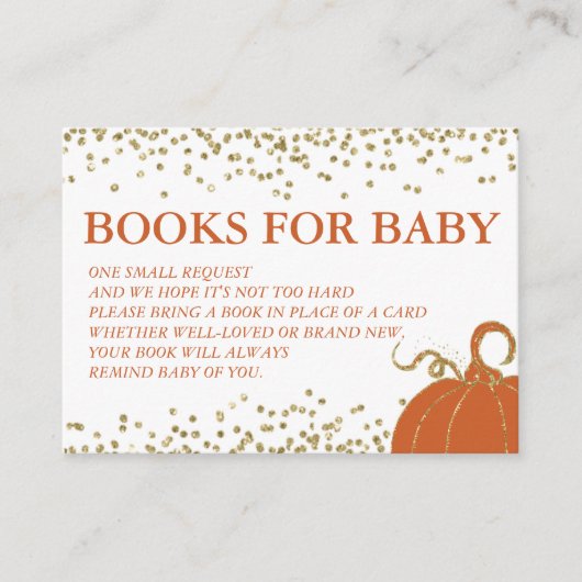 Gold Pumpkin Herfst Baby shower Book Request Kaart (Voorkant)