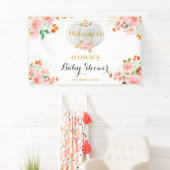 Gold Pumpkin Herfst Roze Floral Baby shower Achter Spandoek (Insitu)