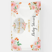 Gold Pumpkin Herfst Roze Floral Baby shower Achter Spandoek (Verticaal)