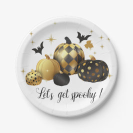 Gold Pumpkin Laten we Spooky Halloween halen Papieren Bordje