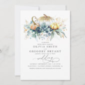 Gold Pumpkins and Succulents Greenery Fall Wedding Kaart (Voorkant)