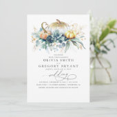 Gold Pumpkins and Succulents Greenery Fall Wedding Kaart (Staand voorkant)