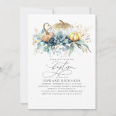 Gold Pumpkins and Succulents Greenery Herfst Bapti Kaart (Voorkant)