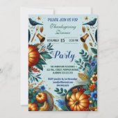 Gold Pumpkins Blue Bird Thanksgiving Dinner Party Kaart (Voorkant)