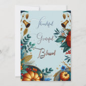 Gold Pumpkins Blue Bird Thanksgiving Dinner Party Kaart (Achterkant)