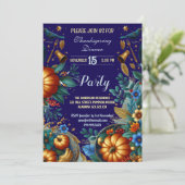 Gold Pumpkins Botanische Thanksgiving Dinner Party Kaart (Staand voorkant)