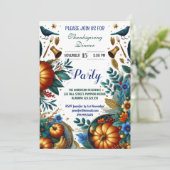 Gold Pumpkins Botanische Thanksgiving Dinner Party Kaart (Staand voorkant)