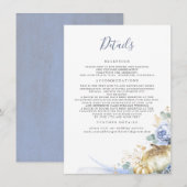 Gold Pumpkins Dusty Blue Floral Wedding Details Informatiekaartje (Voorkant / Achterkant)