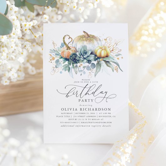 Gold Pumpkins Succulents Greenery Herfst Birthday Kaart