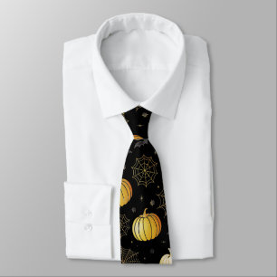 Gold Pumpkins & Webs – Naadloos Halloween-patroon Stropdas