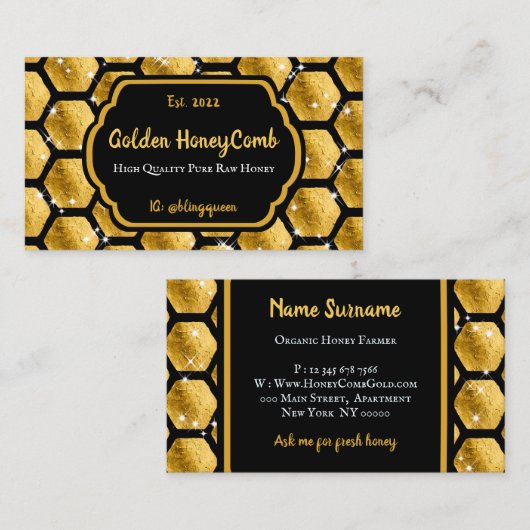 Gold Pureraw Boerderij Glitz Honeycomb Visitekaartje (Voorkant / Achterkant)