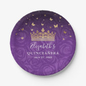 Gold Purple Quinceanera Birthday Party Template Papieren Bordje (Voorkant)