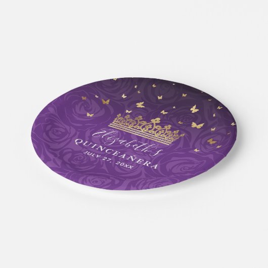 Gold Purple Quinceanera Birthday Party Template Papieren Bordje (Gekanteld)