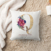 Gold Q Monogram Floral Burgundy Red en Navy Blue Kussen (Deken)