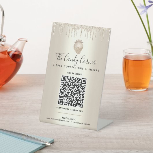 Gold QR-code betaal hier aardbeienstollen Reclamebord Met Voetstuk (Insitu)