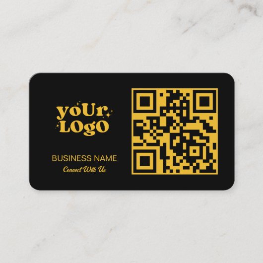 Gold QR Code Business Logo | Black Modern Visitekaartje (Voorkant)