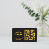 Gold QR Code Business Logo | Black Modern Visitekaartje (Staand voorkant)