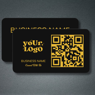 Gold QR Code Business Logo   Black Modern Visitekaartje
