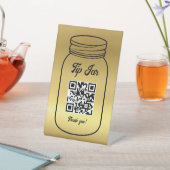 Gold QR Code Digital Tip Jar Reclamebord Met Voetstuk (Insitu)