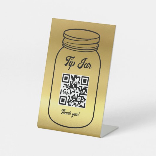 Gold QR Code Digital Tip Jar Reclamebord Met Voetstuk (Voorkant)