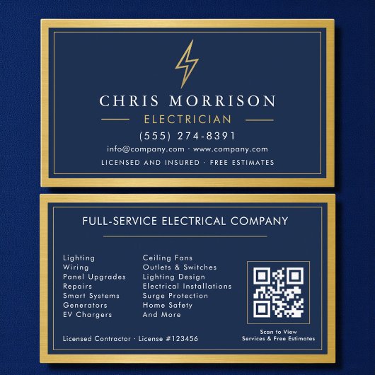 Gold QR Code Electrician Electrical Contractor Visitekaartje