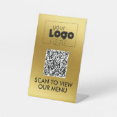 Gold QR-code Geen contactscan voor menutabeltekens Reclamebord Met Voetstuk (Voorkant)