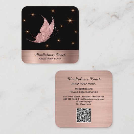 *~* Gold QR code Star Glitter Butterfly Mysous Vierkante Visitekaartje (Voorkant / Achterkant)