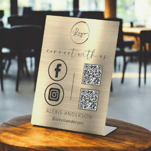 Gold QR maakt verbinding met sociale media van US Reclamebord Met Voetstuk