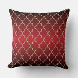 Gold Quatrefoil Patroon op diep rood mengsel Kussen