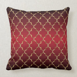 Gold Quatrefoil Patroon op diep rood mengsel Kussen